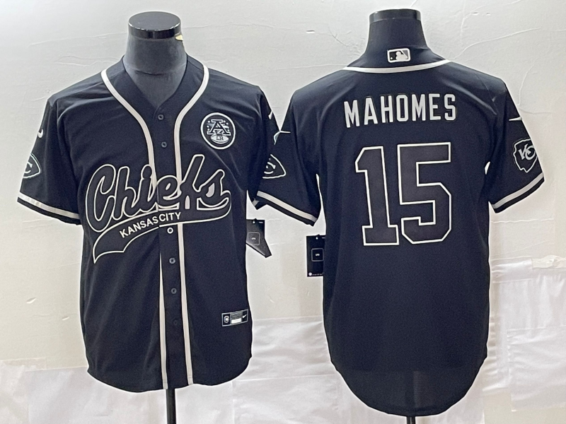 Men??s Kansas City Chiefs #15 Patrick Mahomes Black Cool Bae Stitched Baseball Jersey